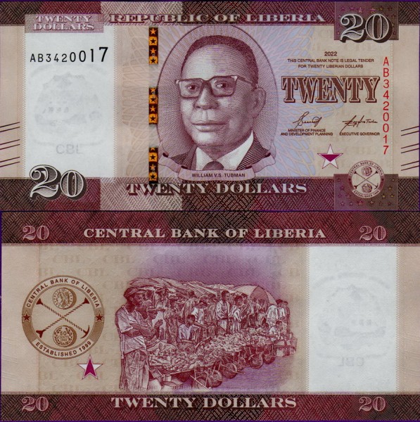 Банкнота Либерии 20 долларов 2022