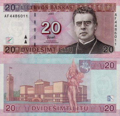 Банкнота Литвы 20 лит 2007