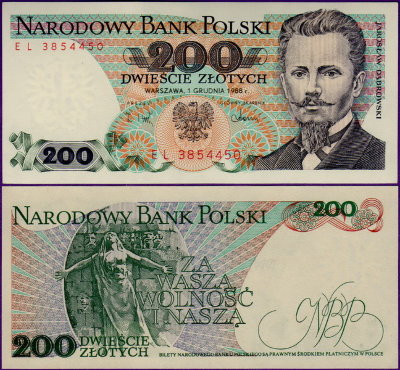 Банкнота Польши 200 злотых 1988 год