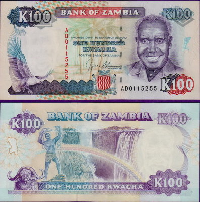 Банкнота Замбии 100 квача 1991