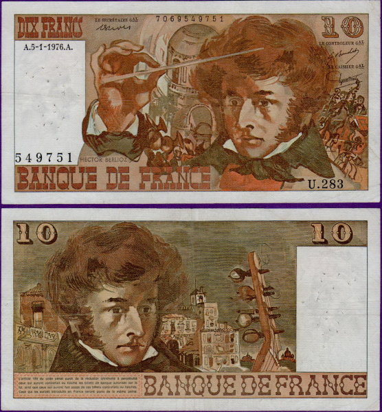 Банкнота Франции 10 франков 1977 г