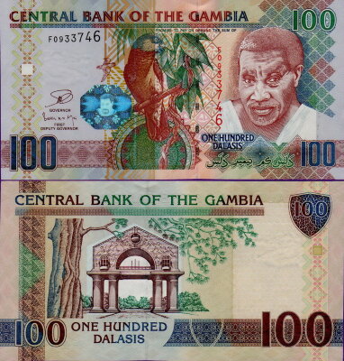 Банкнота Гамбии 100 даласи 2010 г