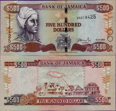 Банкнота Ямайки 500 долларов 2008 год