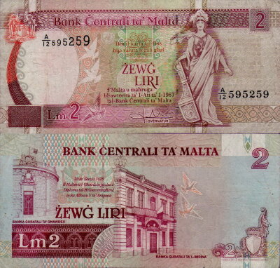 Банкнота Мальты 2 лиры 1994 год VF
