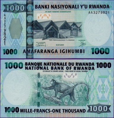 банкнота Руанды 1000 франков 2004 год