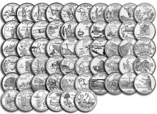 Набор из 56 монет 25 центов 1999-2009 56 штатов