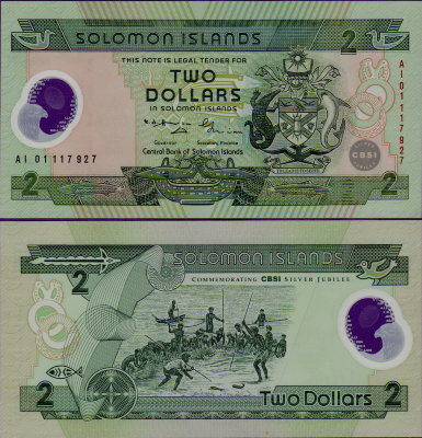 Банкнота Соломоновы Острова 2 доллара 2001 год полимер