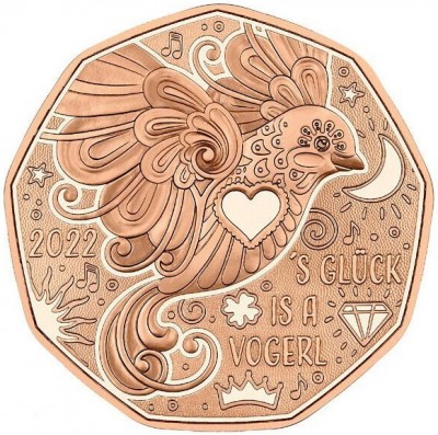 Монета Австрии 5 евро 2022 Птица счастья