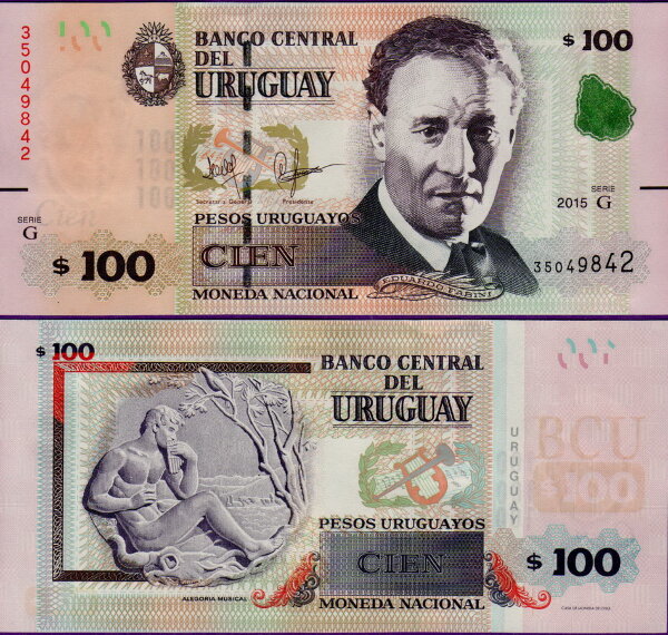 Банкнота Уругвая 100 песо 2015 г
