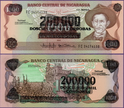 Никарагуа 200000 кордоба 1990 надпечатка на 1000 1985