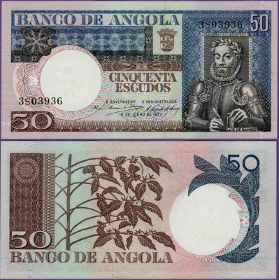 Банкнота Анголы колония Португалии 50 эскудо 1973 год