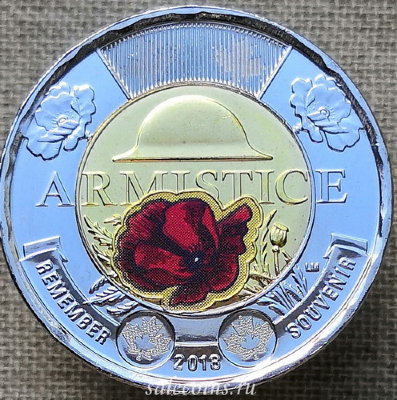Монета Канады 2 доллара 2018 г 100-летие перемирия 1918 цветная