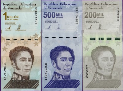 Набор банкнот Венесуэлы 2021 года 200000, 500000 и 1000000 боливаров