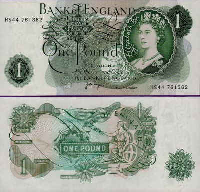 Банкнота Великобритании 1 фунт 1970-1977