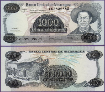 Никарагуа 500000 кордоба 1987 надпечатка на 1000 1985