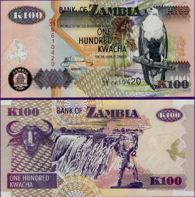 Банкнота Замбии 100 квача 2006 год