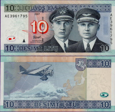 Банкнота Литвы 10 лит 2007 г