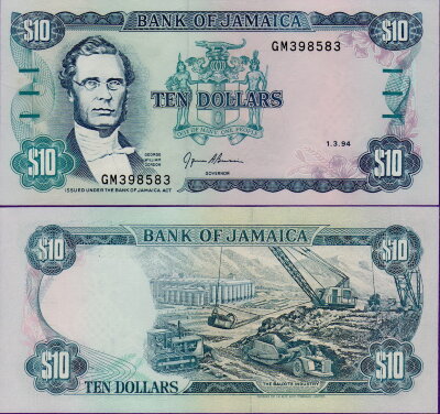 Банкнота Ямайки 10 долларов 1994 года