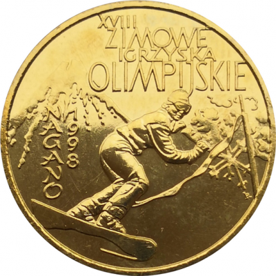 Монета Польши 2 злотых XVIII зимние Олимпийские игры в Нагано 1998 год