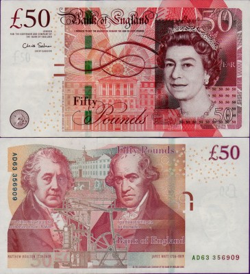 Банкнота Великобритании 50 фунтов 2010