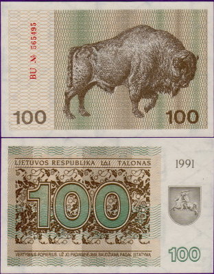 Банкнота Литвы 100 талонов 1991 года