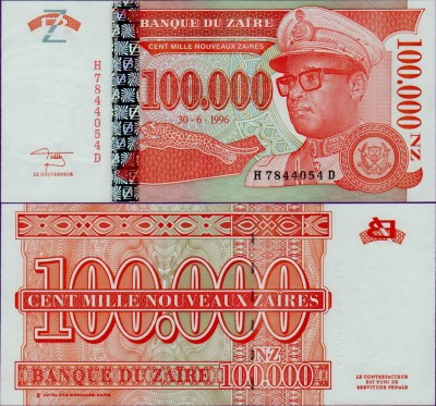 Банкнота Заира 100000 новых заир 1996 год