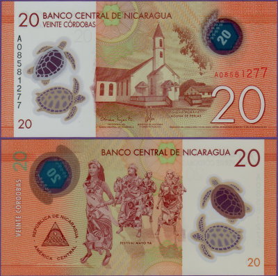 Банкнота Никарагуа 20 кордоба 2014 г полимер