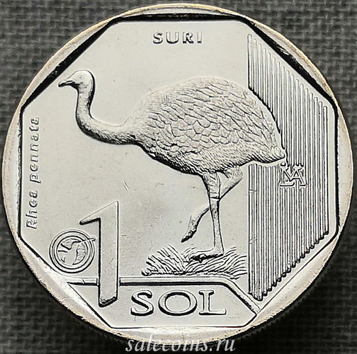 Монета Перу 1 соль 2018 г Дарвинов нанду - страус