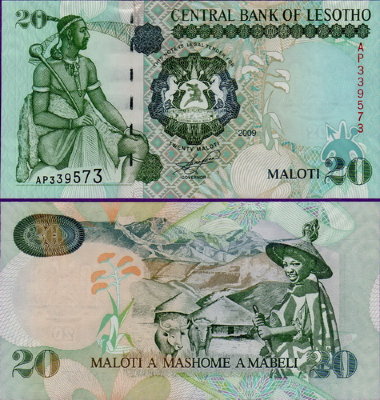 Банкнота Лесото 20 малоти 2009 г