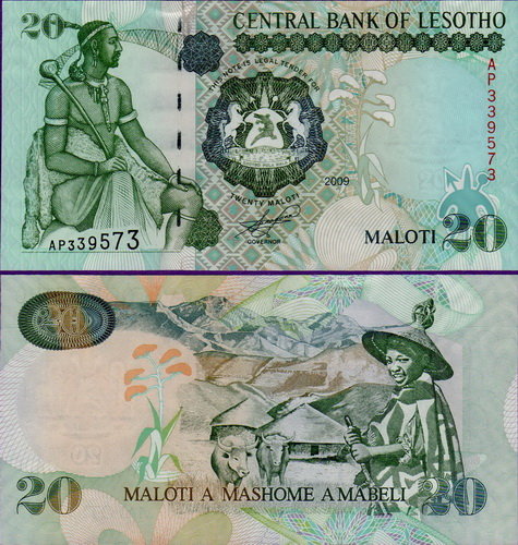 Банкнота Лесото 20 малоти 2009 г