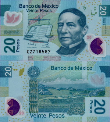 Банкнота Мексики 20 песо 2016 год