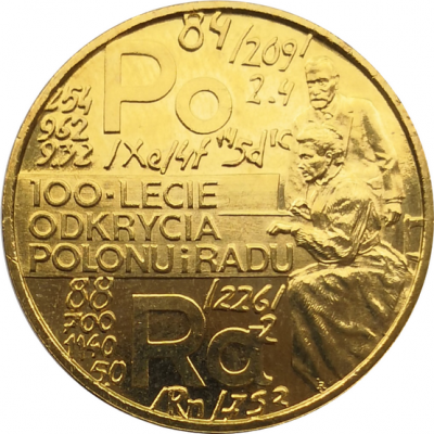 Монета Польши 2 злотых 100-летие открытия полония и радия 1998 год