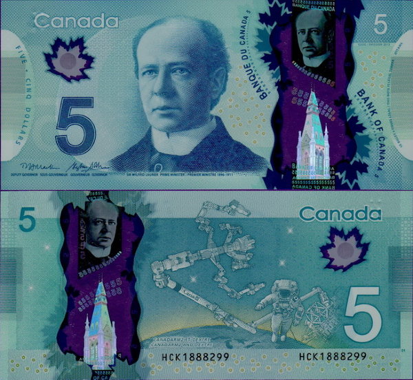 Банкнота Канады 5 долларов 2013 года полимер