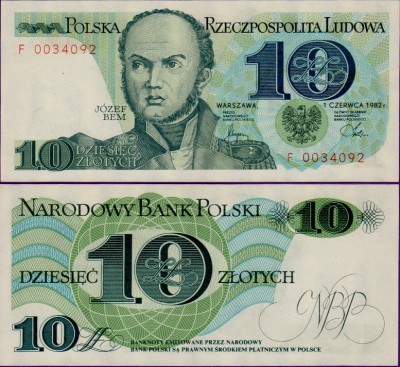 Банкнота Польши 10 злотых 1982 года
