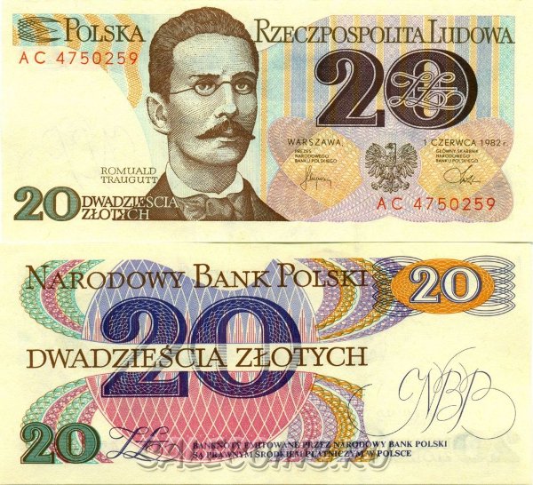 Банкнота Польши 20 злотых 1982 г