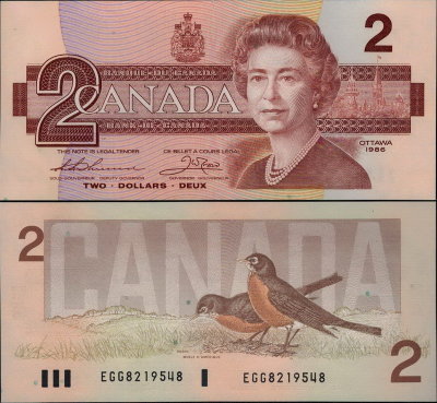 Банкнота Канады 2 доллара 1986 год
