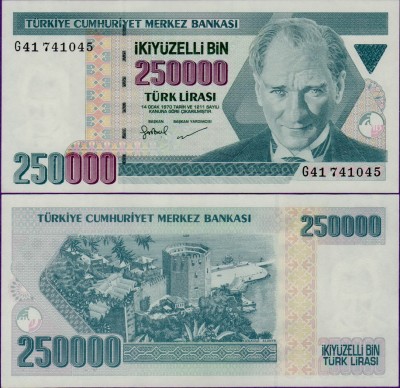 Банкнота Турции 250000 лир 1998 год
