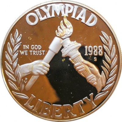 Монета США 1 доллар Олимпиада в Сеуле 1988 год Серебро