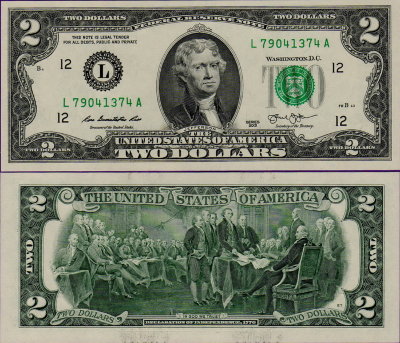 Банкнота США 2 доллара 2017