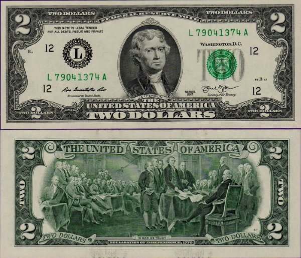 Банкнота США 2 доллара 2017
