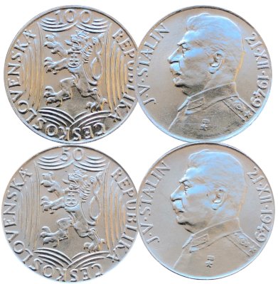 Набор монет Чехословакии 50 и 100 крон 1949 И. В. Сталин