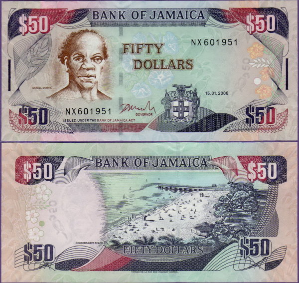 Банкнота Ямайки 50 долларов 2008 год