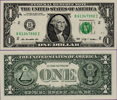 Банкнота США 1 доллар 2009 год