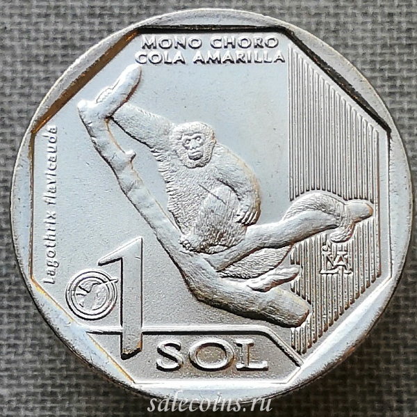 Монета Перу 1 соль 2019 год Желтохвостая обезьяна