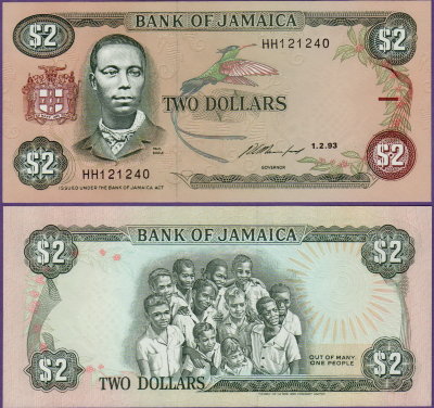 Банкнота Ямайки 2 доллара 1993 год