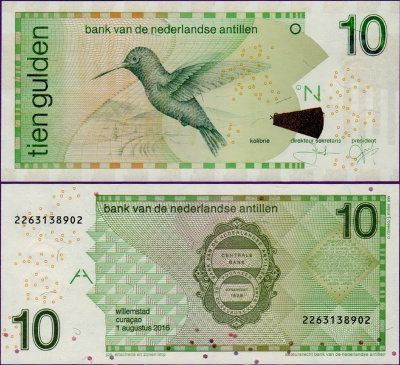 Банкнота Нидерландские Антильские Острова 10 гульденов 2016 г