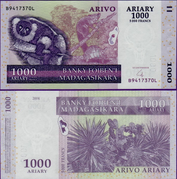 Банкнота Мадагаскара 1000 ариари 2004 год