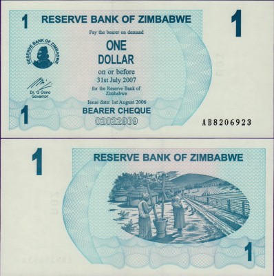 Банкнота Зимбабве 1 доллар 2006 год