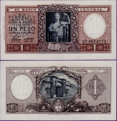 Банкнота Аргентины 1 песо 1952-1955 гг