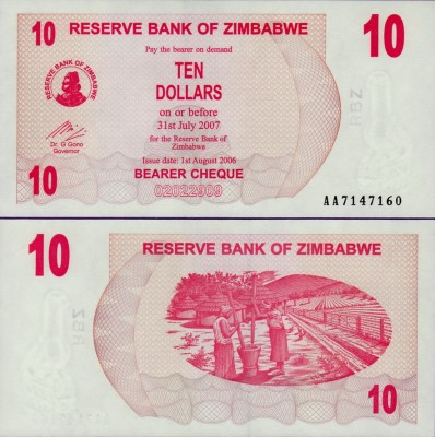 Банкнота Зимбабве 10 долларов 2006 год